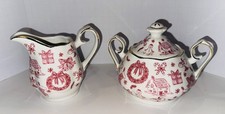 Grace Teaware Christmas Gold Trim Sugar & Creamer Set