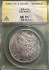 1884 CC Morgan Silver Dollar ANACS AU50 Details, Cleaned But Nice Toning