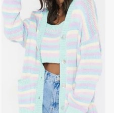 Show Me Your Mumu Nineties Knit Set Sz Medium Pastel Striped Cardigan ,Crop Top