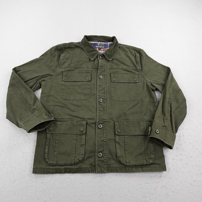 #ad J Crew Jacket Mens Large Green Flannel Lined Chore Barn Coat Mercantile Shacket $49.97
