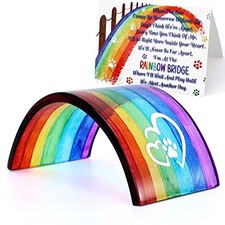 Huray Rayho Rainbow Bridge Fused Glass 3D Colorful Memorial Gift for Pet Lover