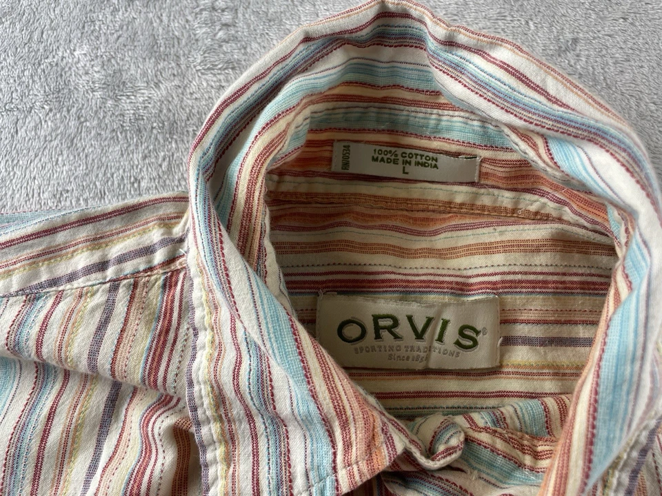 Vintage Orvis Shirt Mens Size Large XL Multicoloured Stripe Fly Fishing Top - Image 4 of 4