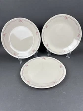 Corelle English Breakfast Dinner Plates Set of 3 Pink Flowers Ribbon Vintage