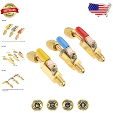 Compact Brass 1/4" SAE Angled Ball Valve HVAC R134A R410A Refrigerant Tool