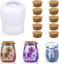 Resin Silicone Jar Mold, round Jar Epoxy Casting Mold with 10Pcs Wooden Lids, St