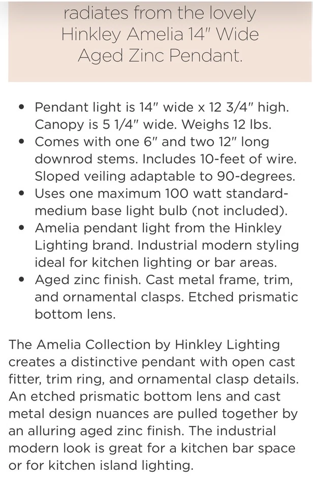 Colgante Hinkley Lighting 3126DZ Amelia 1 luz 13" ancho - zinc envejecido Foto 4 de 4