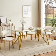 70.9" Glass Dining Table, Modern Style, Gold Metal Legs, Seats 1-8