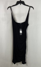 Bebe Women's Black Ruched Viscose Spaghetti Strap Bodycon Dress Sz M NWT
