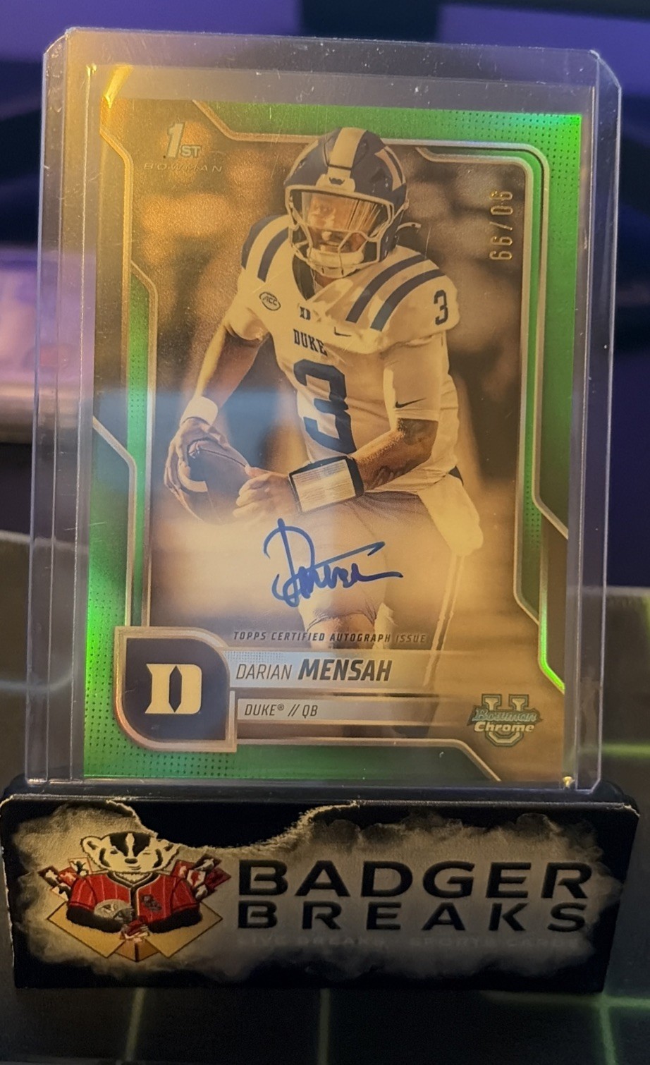 2025 Bowman Chrome U 1st Bowman Darian Mensah True Green Auto /99 #BCA-DM Duke