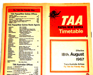 TAA AIRLINES TIMETABLE BOOKLET  1967 TRANS AUSTRALIAN AIRLINES PAPUA NEW GUINEA