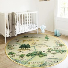 Estmy 6ft Washable Round Nursery Rug, Cute Woodland Kids Play Mat for Girls B...