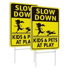 Slow Down Signs, Kids and Pets at Play Sign with Stake,18 x 12 Double-Sided C...