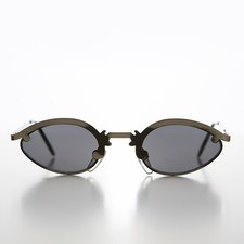 Gunmetal Unique Oval Metal Vintage 90s Sunglasses Gray Lens - Lotus