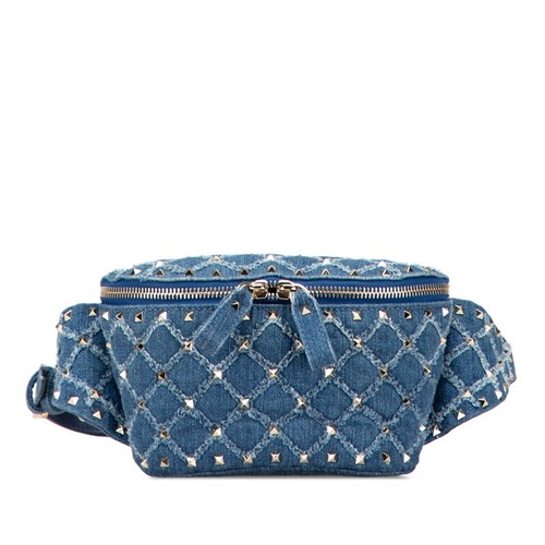 Valentino Studs Waist Bag Body Bag Blue Silver Denim Leather Ladies Used