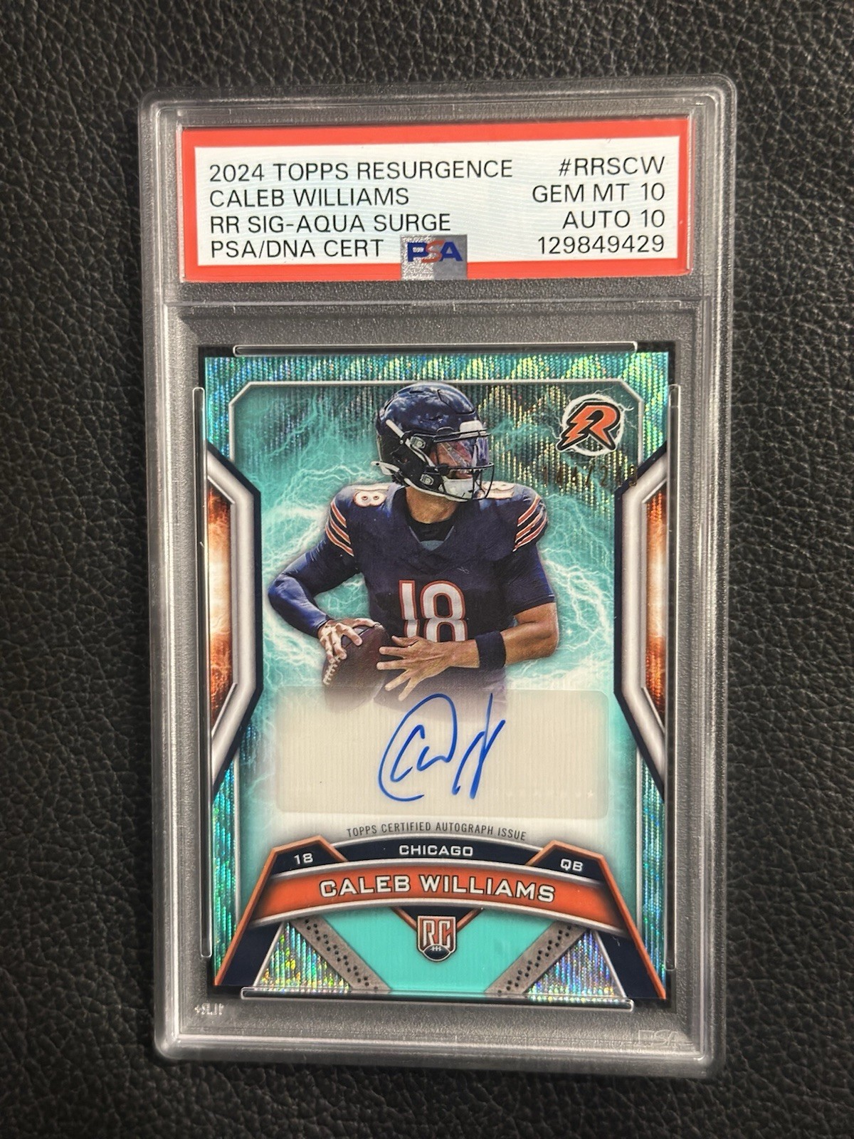 2024 Topps Resurgence Caleb Williams Aqua Auto /249 PSA 10/10 Gem Pop 3 Bears RC