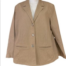 Chico  s Khaki/white stripe size 1 M/8 Blazer with silver buttons and pockets