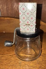 Vtg ANDROCK NutSpice Grinder~Metal Top w/Red Starburst~Glass Jar~USA~ Chopper~
