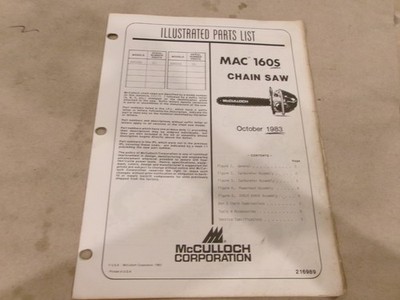 McCulloch Mac 160S Chain Saw Illustrated Parts List 1983