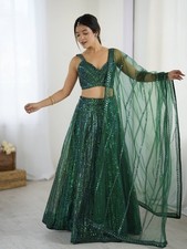 Beautiful Net Green Lehenga Choli With Dupatta For Women Engagement Wear