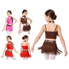 Kids Girls Skirt Set Tango Outfit Salsa Dance Dress Elastic Waistband Tassel
