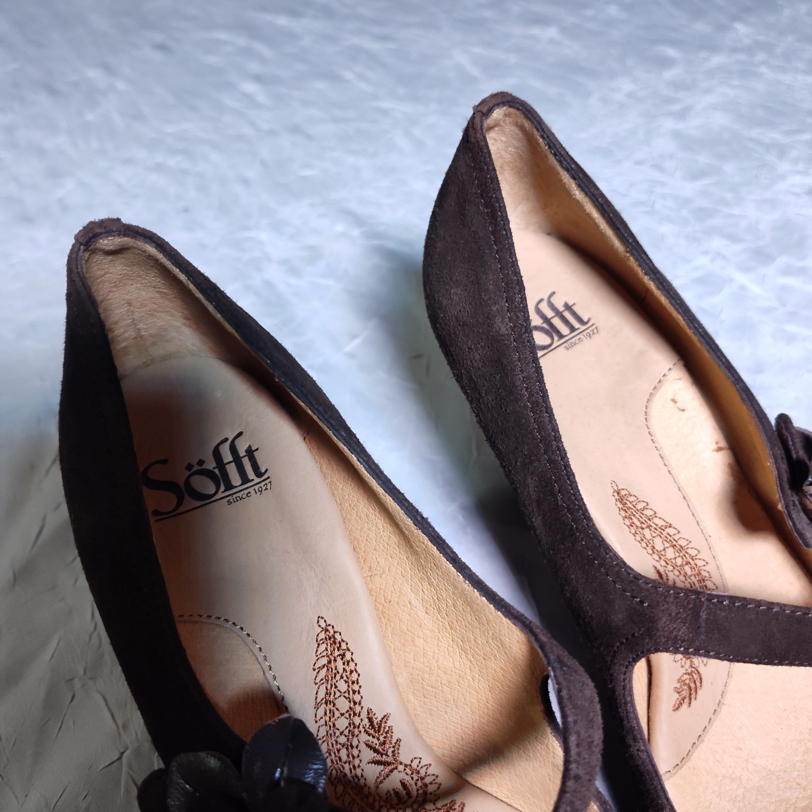Sofft Mary Jane Heels Women's Size 8.5M Brown Leather Suede Bohemian Shoes 