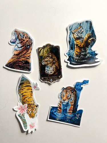 aceo original vinyl stickers Leopard tiger big cat art cupcakewithsugar_arts