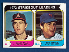 1974 Topps Baseball #207 1973 Strikeout Leaders Nolan Ryan Tom Seaver - EX++
