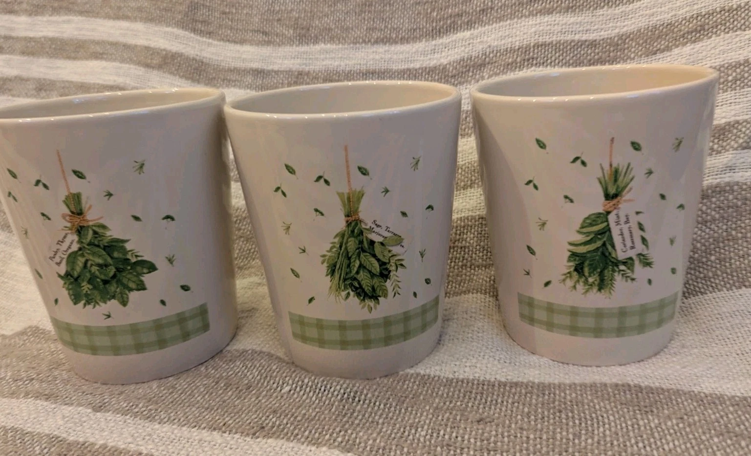 Set Of 3 PIMPERNEL Herbs Containers Planters Utensil Jars Pots Ceramic Storage