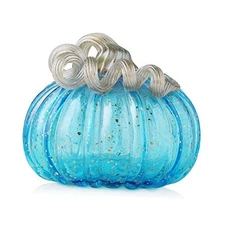 Glitzhome 5.25" Blue Handblown Glass Pumpkin Table Accent for Fall & 5.25"h