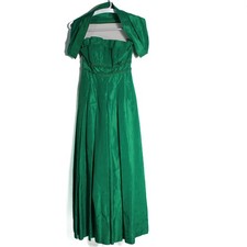 Vintage Handmade Strapless Maxi Prom Dress Formal Emerald Green With Sash