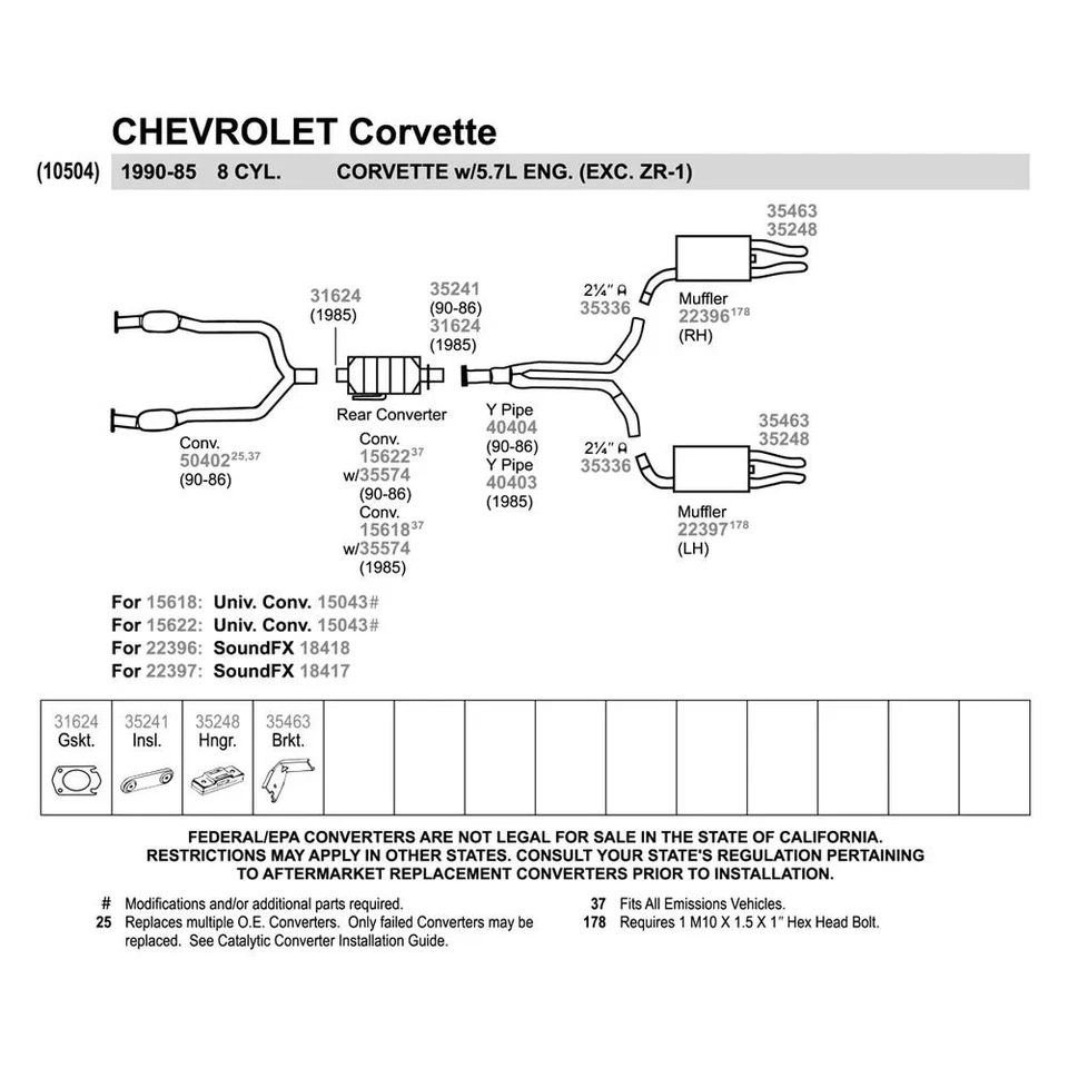 For Chevy Corvette 1986-1991 Walker Rubber Black Exhaust Insulator Foto 2 de 3