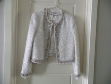 New ALICE OLIVIA white tweed sequined faux diamonds jacket sz S/P, 695
