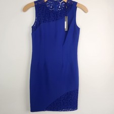 Tahari Sleeveless Blue Bodycon Lace Detail Dress Size 4
