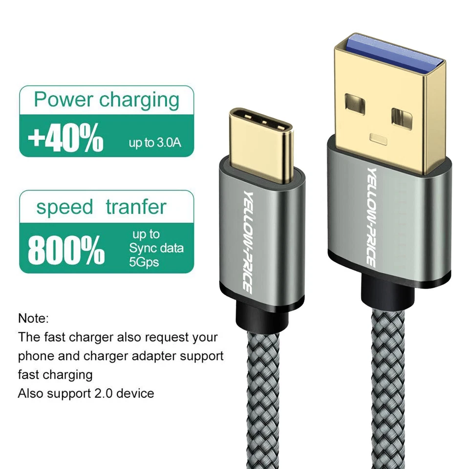 15cm 1m 2m Braided Type C to USB Type A 3.1 short 3A USB-C Male Data Cable S22+ - Image 3 of 4