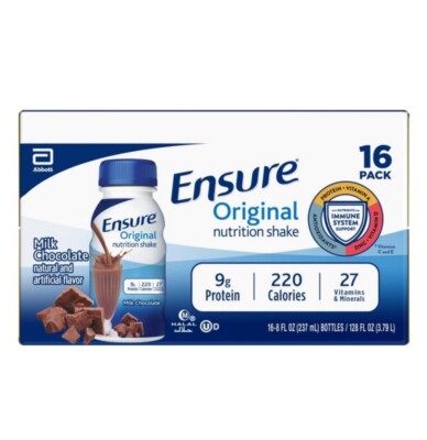 Ensure Original Nutrition Milk Chocolate Shake 8 fl.oz. 16 pk~27 Vit. & 9g Protn