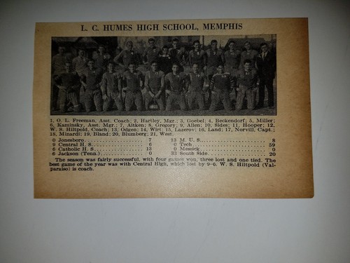 L.C. Humes High School Memphis Morgan School Petersburg TN 1928 Football Team - 第 1/1 張圖片