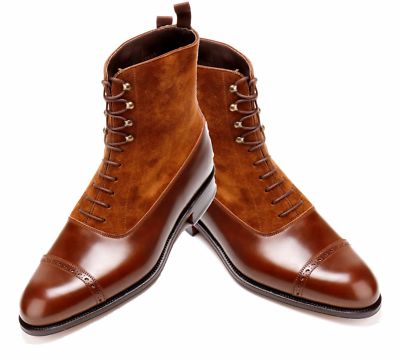 HERREN HANDGEFERTIGT WILDLEDER & LEDER SCHUHE ZWEIFARBIG KAPPE ZEHE SCHNÜRUNG FORMELL ELEGANTE STIEFEL