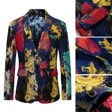 Men Single-Breasted Tuxedo Jacket Dress Suit Blazer Coat Top Colorful Chic Basic