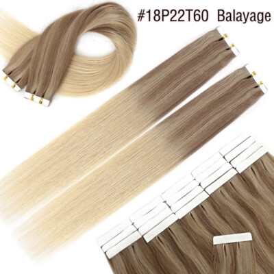 THICK Tape In Real Remy Human Hair Extensions Seamless Skin Weft Blonde 20-60pcs
