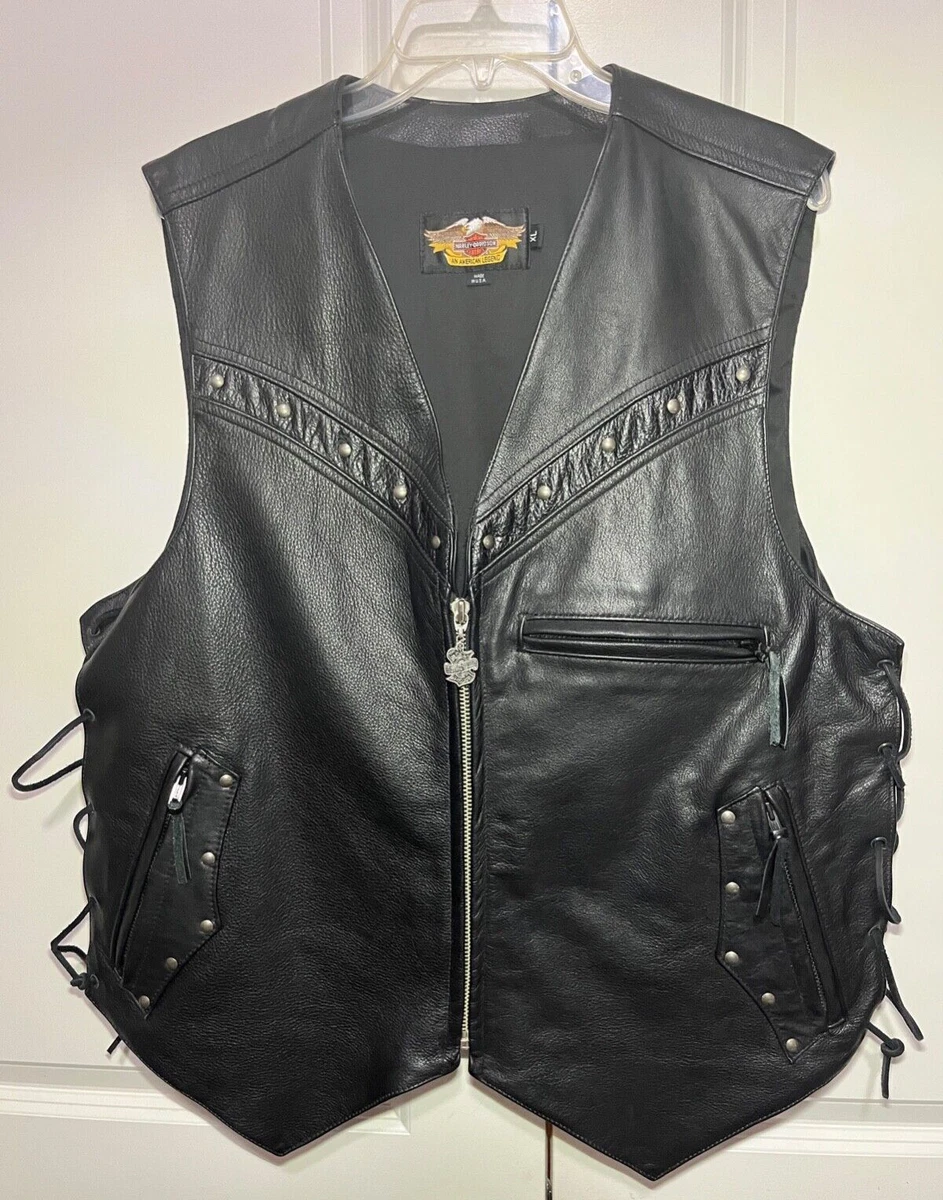 Harley davidson sleeveless leather best sale jacket