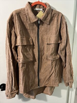 MNML Corduroy Men Medium  Brown Zip Up Shirt