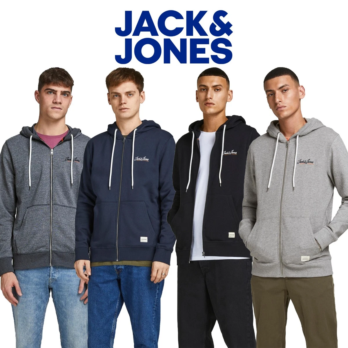 Jack & Jones Mens Sweatshirt Zip Up Hoodie Long Sleeve Sweat