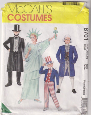 8701 McCALLS - COSTUME:  Liberty Uncle Sam Lincoln - UNISEX Adult Sz S B32.5-34''