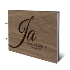 Hochzeit Gästebuch Holz Gravur individuell Holzcover A4 quer - Ja