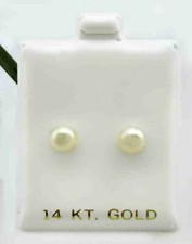 GENUINE WHITE PEARLS 5 mm STUD EARRINGS 14k GOLD  Brand New with Tag  