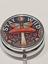 Stay Wild Round Pill Box Mushroom Butterfly Sun Moon New Pill Case 3 Compartment