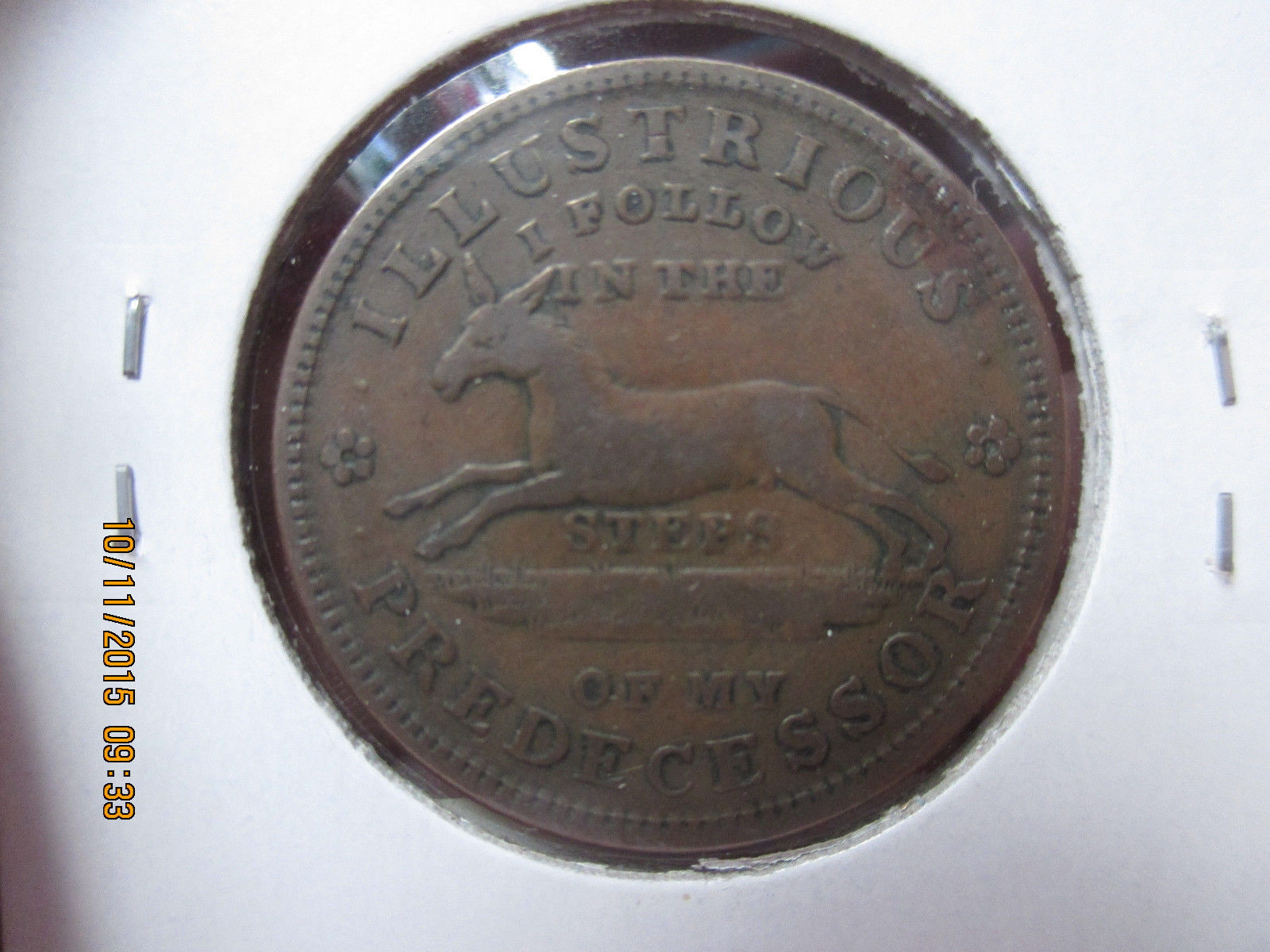 1837 HARD TIMES TOKEN -TURTLE AND HORSE HT A33 