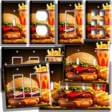 BURGER AND FRIES LIGHT SWITCH OUTLET WALL PLATE FAST FOOD CAFE KITCHEN ART DECOR