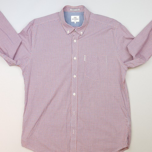 Ben Sherman Mens Shirt Large (Slim) Modern Fit Red Blue Check Micro Gingham - Picture 5 of 14