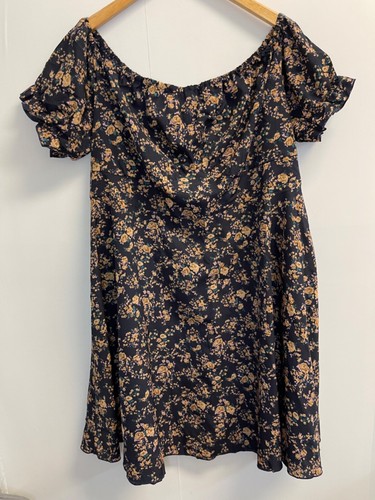 NEW Shein Womens Plus 2XL Ditsy Floral Off Shoulder Dress Navy/Beige Fit & Flare - Picture 5 of 6